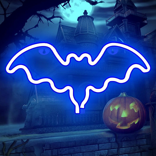 Bat Neon Signs, Neon Signs for Wall Decor Halloween Decoration Bat LED Neon Sign, Battery or USB Powered Neon Lights for Bedroom Wall, Halloween Party, Bar, Kids Room (Blue)