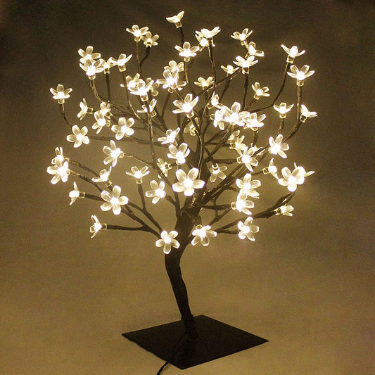 23Inch 90 Leds Cherry Blossom Tree Lights Desk Top Bonsai Tree Lamp with Low Voltage Transformer, Ideal for Christmas Wedding Party Bedroom Home Decoration (Warm White)